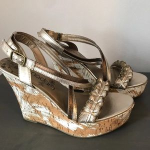 Nadara Gold Zipper Wedge Sandals